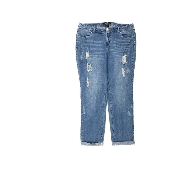 Midnight Velvet Cuffed Boyfriend Distressed Women's size 16 Blue Denim Jeans - Picture 1 of 4